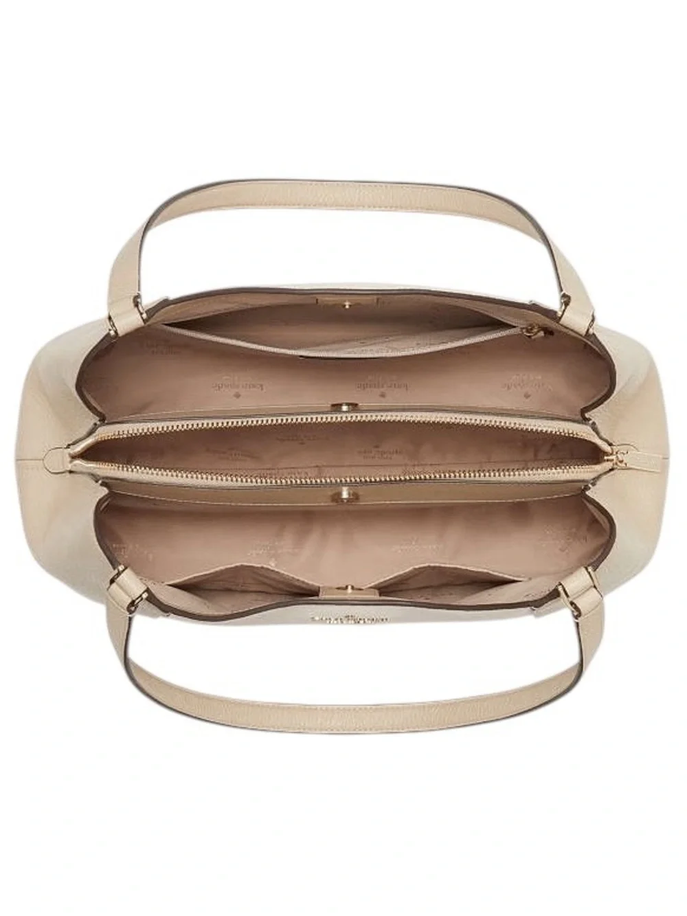 Kate Spade Cream and Tan Pebbled Leather Triple Compartment Shoulder Bag NW
